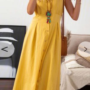 Chic Lapel Button Down Sleeveless Midi Dress for Y2K Aesthetic and Coquette Style