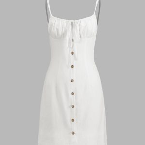 Chic Linen Mini Dress for Effortless Y2K Style and Coquette Aesthetic Vibes