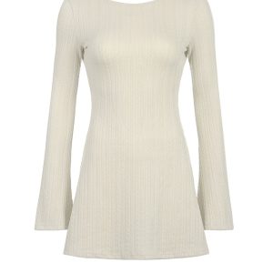 Chic Long Flare Sleeve Backless Cable Knit Dress for Y2K Fashion Lovers