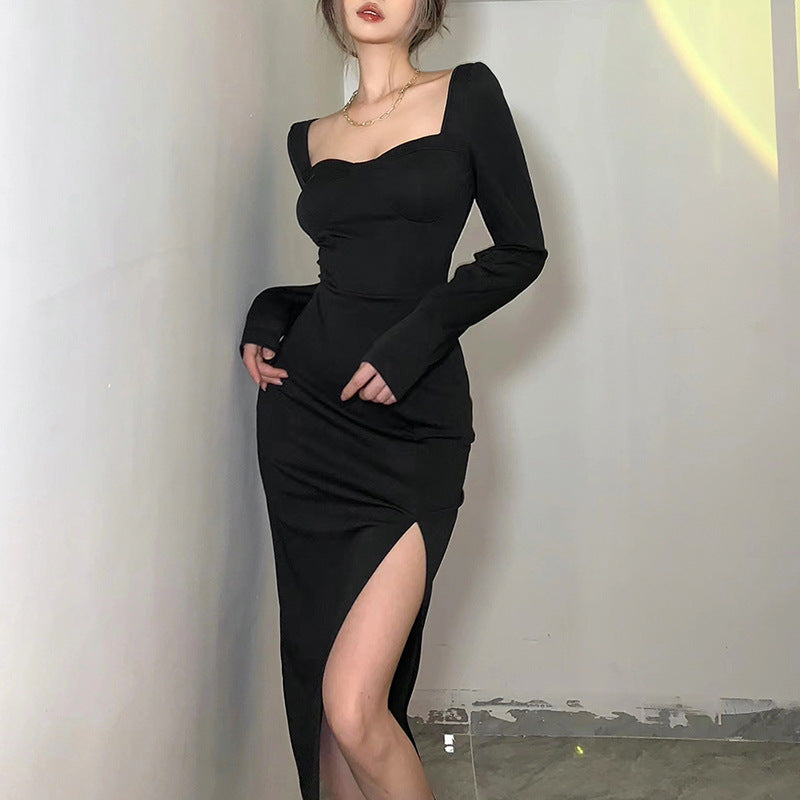 Chic Long Sleeve Black Maxi Dress for Y2K Aesthetic and Coquette Style Outfits