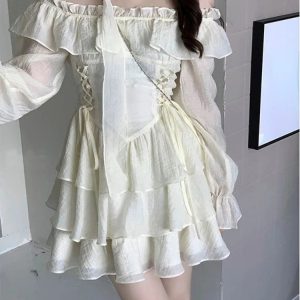 Chic Long Sleeve Mini Dress - Elegant Lolita Style Casual Spring One Piece for Women 2024