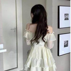 Chic Long Sleeve Mini Dress - Elegant Lolita Style Casual Spring One Piece for Women 2024