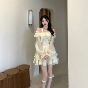 Chic Long Sleeve Mini Dress - Elegant Lolita Style Casual Spring One Piece for Women 2024