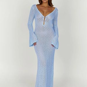 Chic Long Sleeve Open Back Dress - Perfect for Y2K Fashion and Coquette Aesthetic Looks