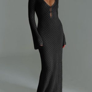 Chic Long Sleeve Open Back Dress - Perfect for Y2K Fashion and Coquette Aesthetic Looks