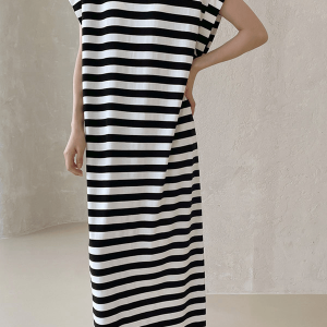 Chic Long Striped Comfy Dress for Y2K Aesthetic and Coquette Style Outfits