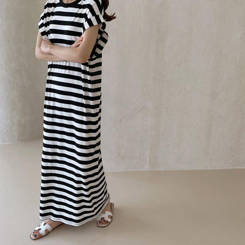 Chic Long Striped Comfy Dress for Y2K Aesthetic and Coquette Style Outfits