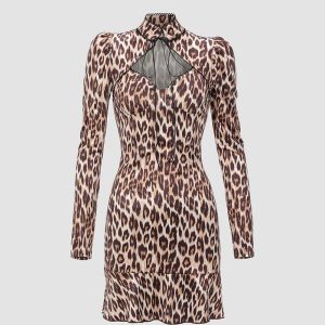 Chic Longing Leopard Tea Dress - Y2K Aesthetic with Coquette Style and Vintage Charm