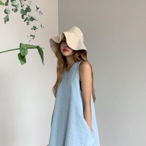 Chic Loose A-Line Sleeveless Denim Dress for Effortless Y2K Fashion and Aesthetic Outfits