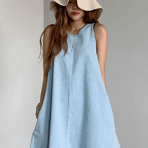 Chic Loose A-Line Sleeveless Denim Dress for Effortless Y2K Fashion and Aesthetic Outfits