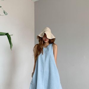 Chic Loose A-Line Sleeveless Denim Dress for Effortless Y2K Fashion and Aesthetic Outfits