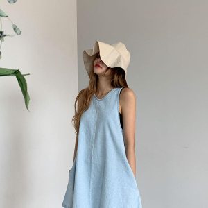 Chic Loose A-Line Sleeveless Denim Dress for Effortless Y2K Fashion and Aesthetic Outfits