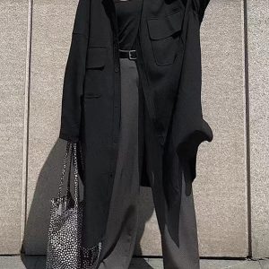 Chic Loose Casual Long-Sleeved Shirt Jacket for Y2K Aesthetic Outfits and Grunge Style