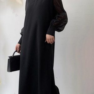 Chic Loose Casual Paneled Long-Sleeved Dress for Effortless Y2K Aesthetic Style