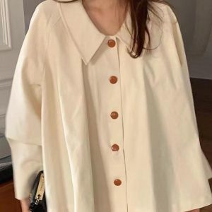 Chic Loose Casual Solid Color Long-Sleeved Shirt for Effortless Y2K Aesthetic Outfits