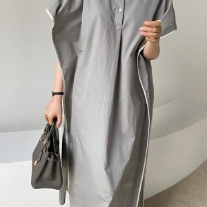 Chic Loose Lapel Banded Lounge Dress for Effortless Y2K Style and Cozy Aesthetic Vibes