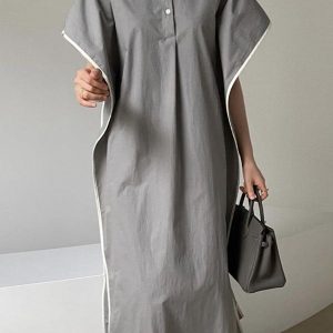 Chic Loose Lapel Banded Lounge Dress for Effortless Y2K Style and Cozy Aesthetic Vibes