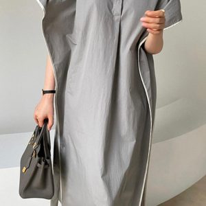 Chic Loose Lapel Banded Lounge Dress for Effortless Y2K Style and Cozy Aesthetic Vibes