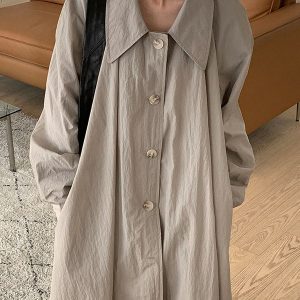 Chic Loose Lapel Single-Breasted Trench Coat Dress for Y2K Fashion Lovers