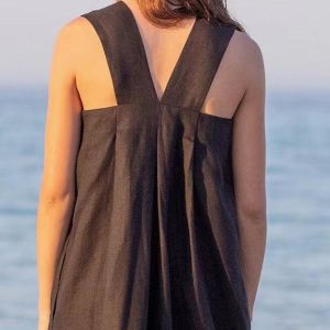 Chic Loose Linen Square Neck Suspender Dress for Effortless Y2K Aesthetic Style