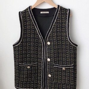 Chic Loose Split-Joint Knitting Vest Top for Y2K Fashion and Coquette Aesthetic Styles