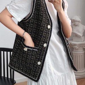 Chic Loose Split-Joint Knitting Vest Top for Y2K Fashion and Coquette Aesthetic Styles