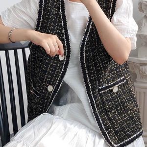 Chic Loose Split-Joint Knitting Vest Top for Y2K Fashion and Coquette Aesthetic Styles