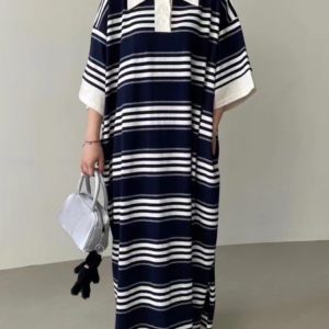 Chic Loose Striped Polo Dress - Y2K Aesthetic Fashion for Effortless Style