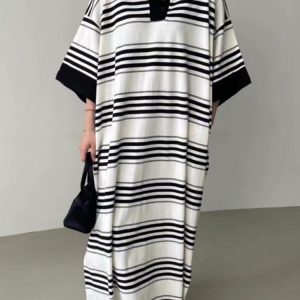 Chic Loose Striped Polo Dress - Y2K Aesthetic Fashion for Effortless Style