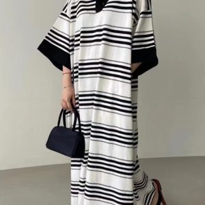 Chic Loose Striped Polo Dress - Y2K Aesthetic Fashion for Effortless Style