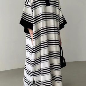 Chic Loose Striped Polo Dress - Y2K Aesthetic Fashion for Effortless Style