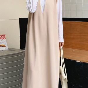 Chic Loose V-Neck Sleeveless Long Vest Dress for Effortless Y2K Aesthetic Style