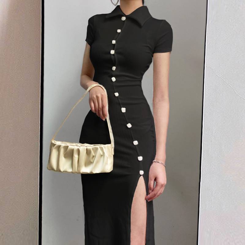 Chic Mid-Length Tide Cheongsam Dress in Y2K Aesthetic for Effortless Style