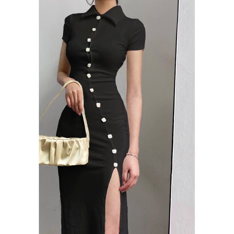 Chic Mid-Length Tide Cheongsam Dress in Y2K Aesthetic for Effortless Style