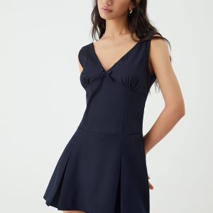 Chic Minimalism V-Neck Short Dress for Effortless Y2K Style and Aesthetic Outfits