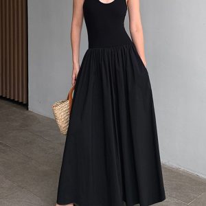 Chic Minimalist Halter Backless Long Dress for Effortless Y2K Aesthetic Style