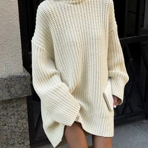 Chic Minimalist Turtleneck Short Sweater Dress for Effortless Y2K Style