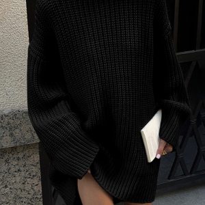 Chic Minimalist Turtleneck Short Sweater Dress for Effortless Y2K Style