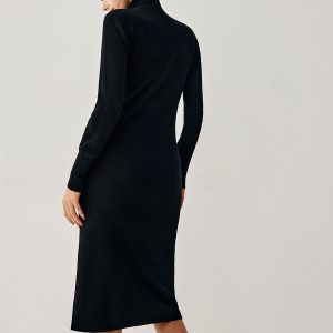 Chic Mock Neck Cutout Long Sleeve Midi Sweater Dress for Y2K Aesthetic Fashion Lovers