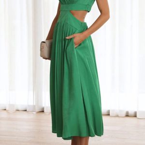 Chic Mock Neck Cutout Midi Dress for Y2K Aesthetic and Coquette Style Outfits