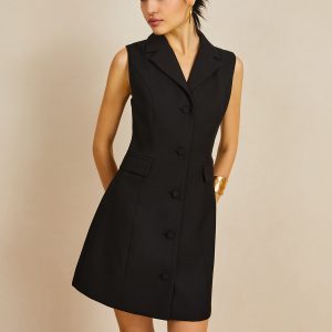 Chic Multi-Button Collared Short Dress for Y2K Aesthetic and Coquette Style Outfits