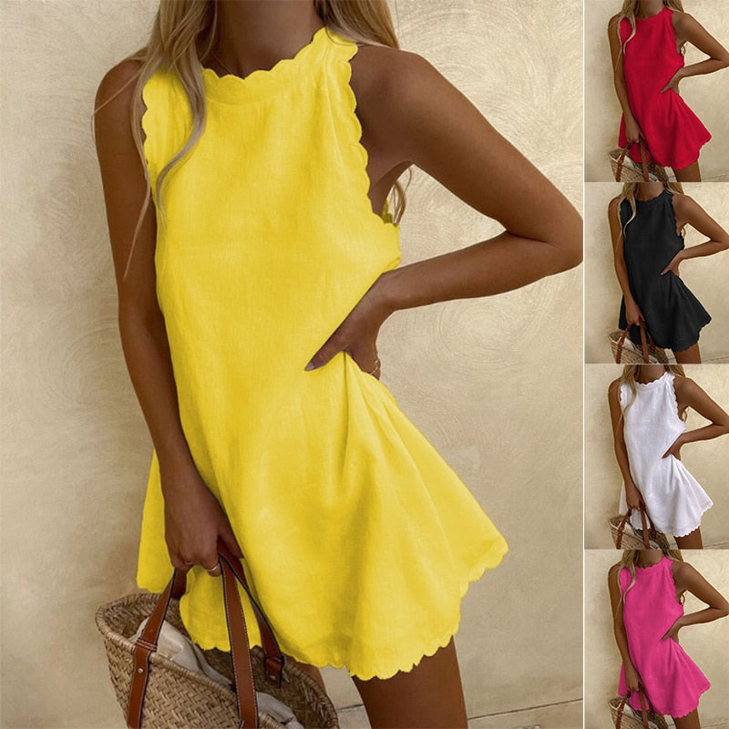 Chic O-Neck Sleeveless Mini Dress for Women - Casual Loose Summer Beach Party Fashion