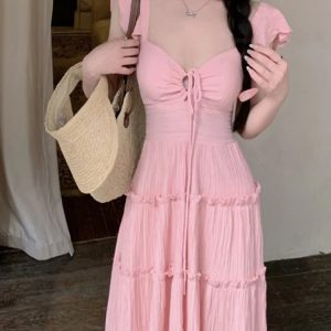 Chic Off-Shoulder A-Line Summer Dress for Women - Ruched Korean Fashion Holiday Beach Style