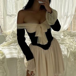 Chic Off Shoulder Bow Corset Dress for Y2K Fashion Lovers and Coquette Aesthetic Enthusiasts