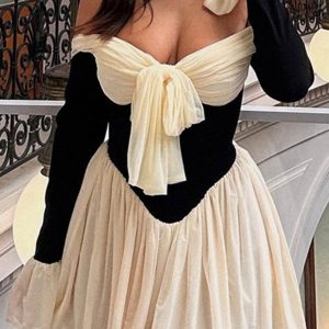 Chic Off Shoulder Bow Corset Dress for Y2K Fashion Lovers and Coquette Aesthetic Enthusiasts