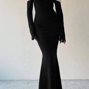 Chic Off Shoulder Maxi Dress - Y2K Aesthetic with Grunge and Coquette Style Vibes