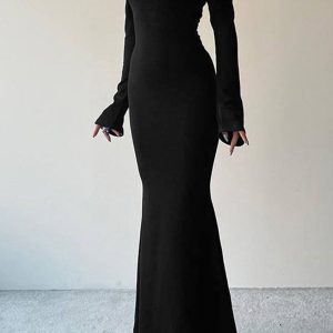 Chic Off Shoulder Maxi Dress - Y2K Aesthetic with Grunge and Coquette Style Vibes