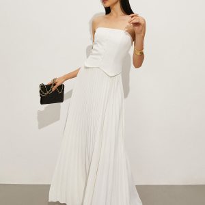 Chic Off-Shoulder Pleated Dress for Y2K Aesthetic & Coquette Style Fashion Lovers