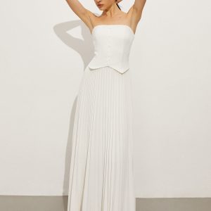 Chic Off-Shoulder Pleated Dress for Y2K Aesthetic & Coquette Style Fashion Lovers