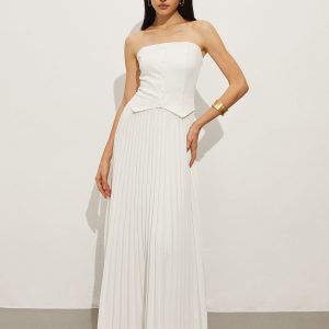 Chic Off-Shoulder Pleated Dress for Y2K Aesthetic & Coquette Style Fashion Lovers